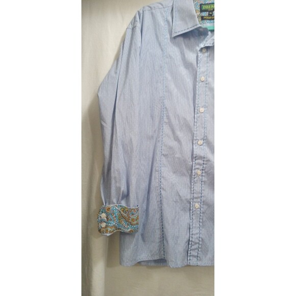 INSERCH ICON Men's Blue Striped L/S Button Up Jacquard Cotton Shirt XL Flip Cuff - Picture 3 of 7